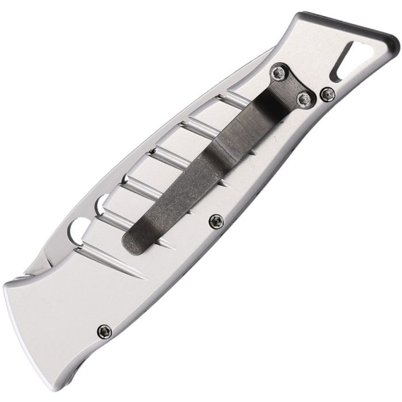 Piranha Amazon Automatic Knife (PKCP3S) - 3.50" 154CM Mirror Polished Drop Point Plain Blade, Silver Aluminum Handle