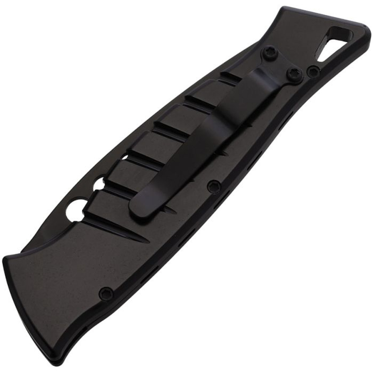 Piranha Amazon Automatic Knife (PKCP3BKT) - 3.50" 154CM Black Drop Point Plain Blade, Black Aluminum Handle