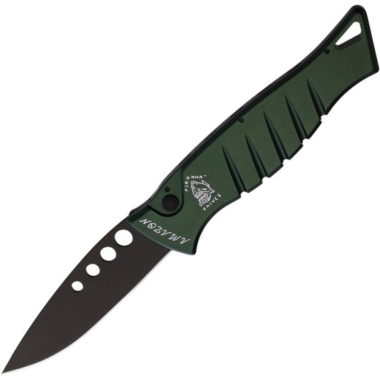 Piranha Amazon Automatic Knife (PKCP3GT) - 3.50" 154CM Black Drop Point Plain Blade, Green  Aluminum Handle