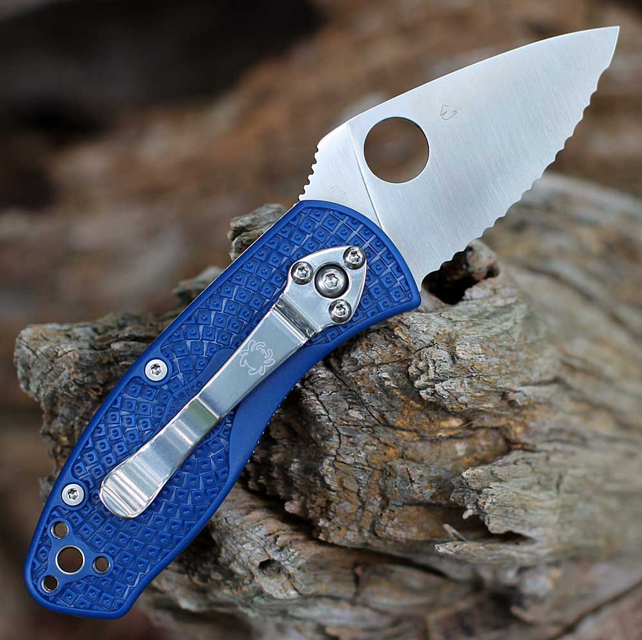 Spyderco Ambitious Lightweight (C148SBL) 2.31" S35VN Satin Drop Point Fully Serrated Blade, Blue FRN Handle.