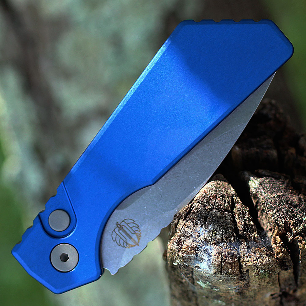 Pro-Tech Strider PT+ (PT201-BLUE) 3.94" Stonewash Magnacut Drop Point Blade, Blue Aluminum Handle