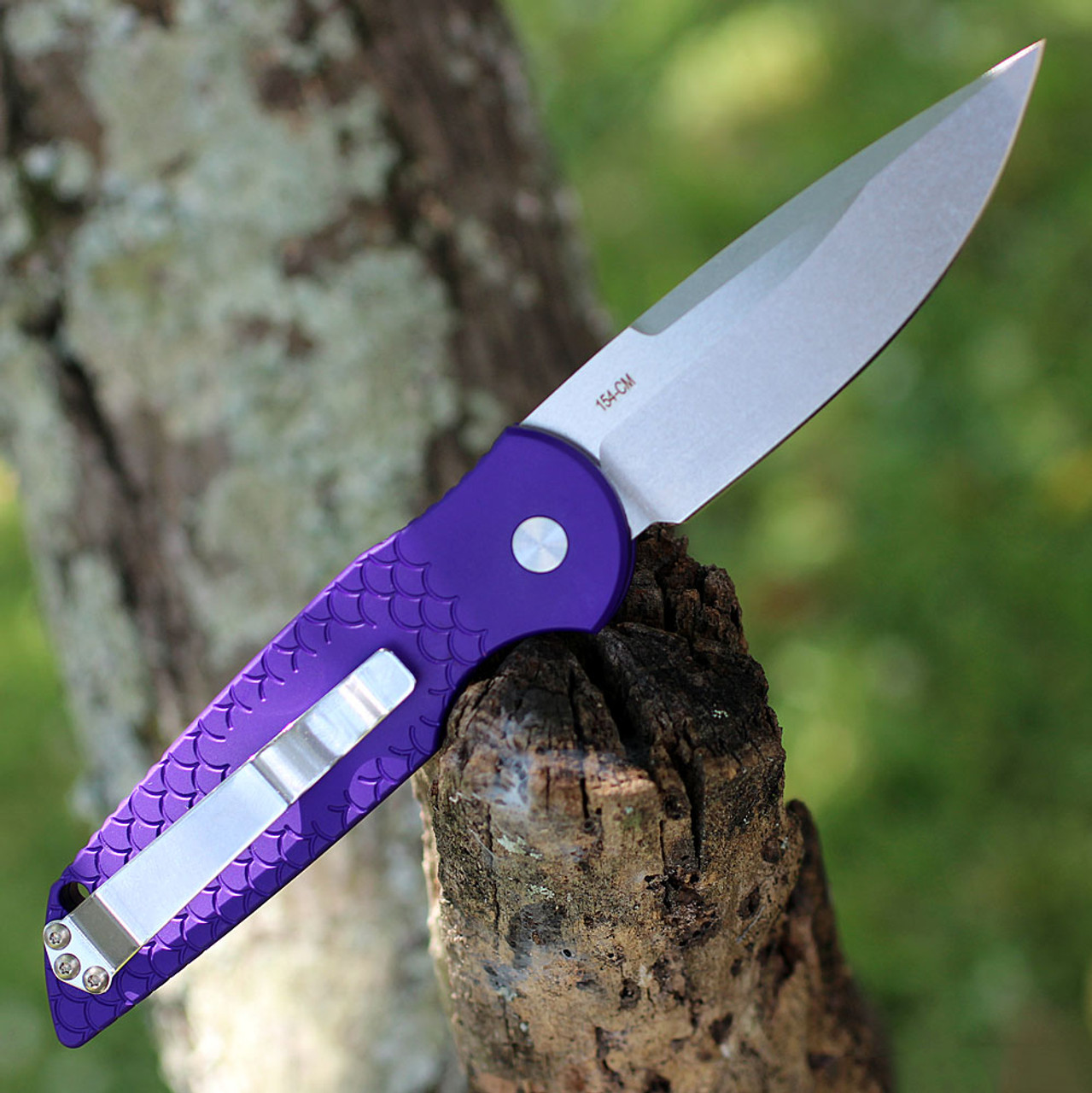 Pro-Tech Tactical Respons TR-3 Automatic (TR-3 X1 LTD) - 3.5" 154CM Stonewashed/Satin Clip Point Blade, Purple Aluminum "Fish Scale" Handle