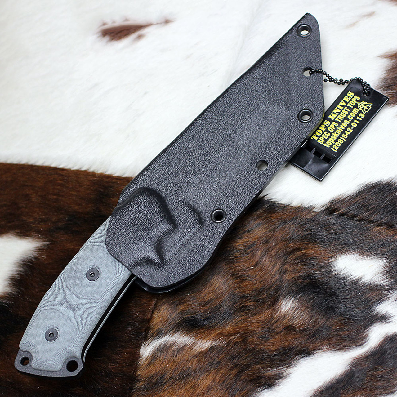 Tops Steel Eagle 105C (TPSE105C) 5.00" 1095 Black Fixed Blade with Serrations, Gray Micarta Handle