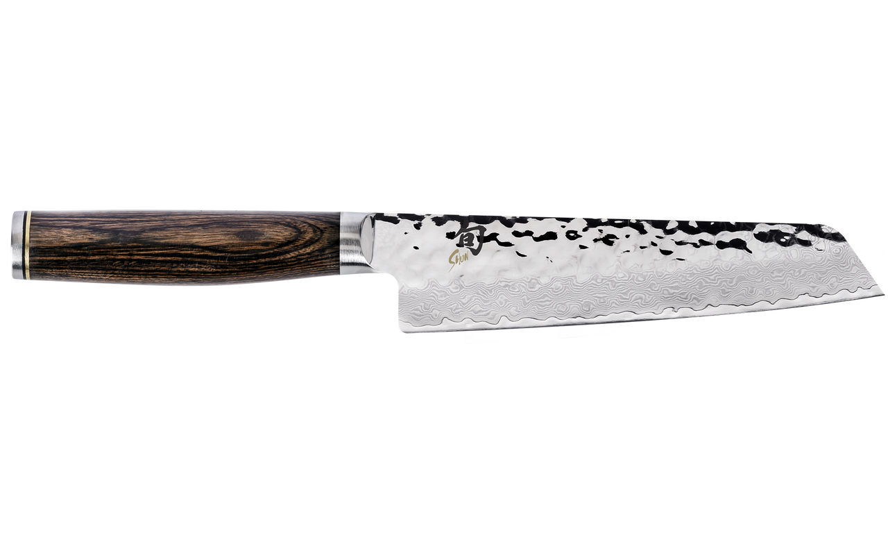 Shun Cutlery Premier Master Utility (TDM0782) 6.5" Damascus Blade with Hammered Satin Finish, Walnut Finished Pakkawood Handle