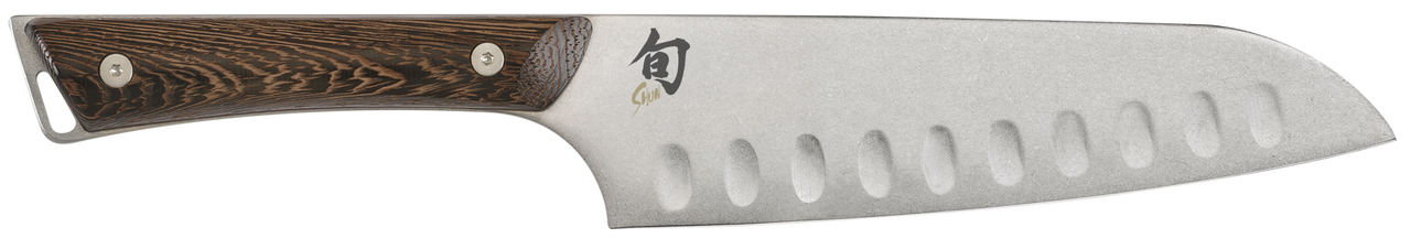 Shun Cutlery Kanso Hollow Ground Santoku (SWT0718) 7.0" AUS10 Stonewashed Blade, Brown Wenge Wood Handle