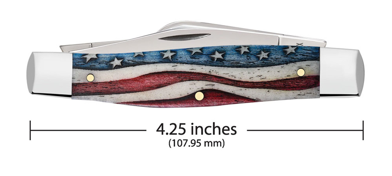 Case XX Star Spangled Flag Large Stockman 64142 - Tru-Sharp Stainless Steel Clip, Sheepfoot and Spey Blades - Natural Bone Handle (6375 SS)