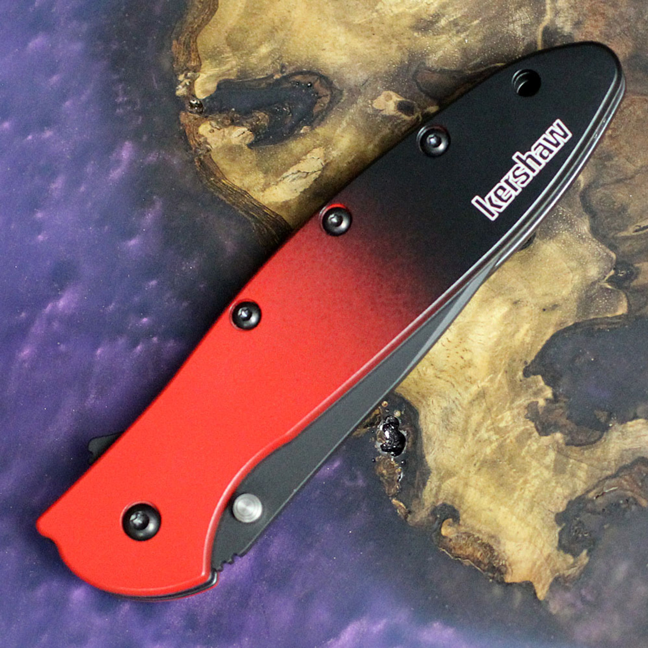 Kershaw Leek Assisted Opening Knife (1660GRDBLK)- 3.00" Black Magnacut Drop Point Blade, Gradient Red and Black Aluminum Handle