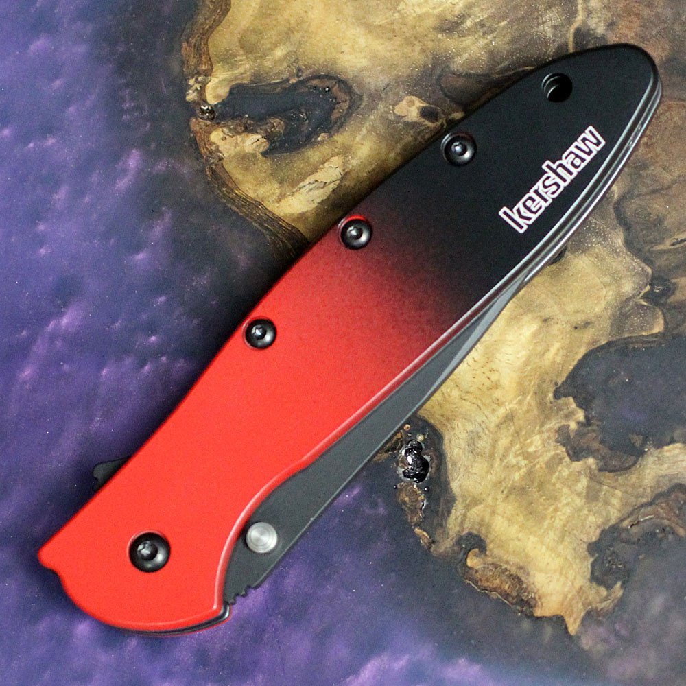 Kershaw Leek A/O (1660GRDBLK) 3" CPM-Magnacut Black Wharncliffe Plain Blade, Gradient Red and Black Aluminum Handle
