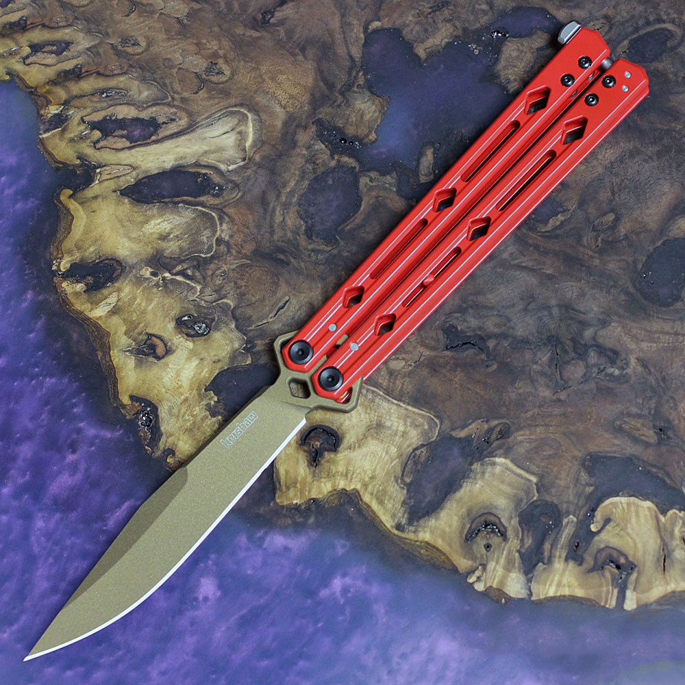 Kershaw Lucha (5150REDBRZ) 4.6" Sandvik 14C28N Bronze Clip Point Plain Blade, Red Stainless Steel Handle