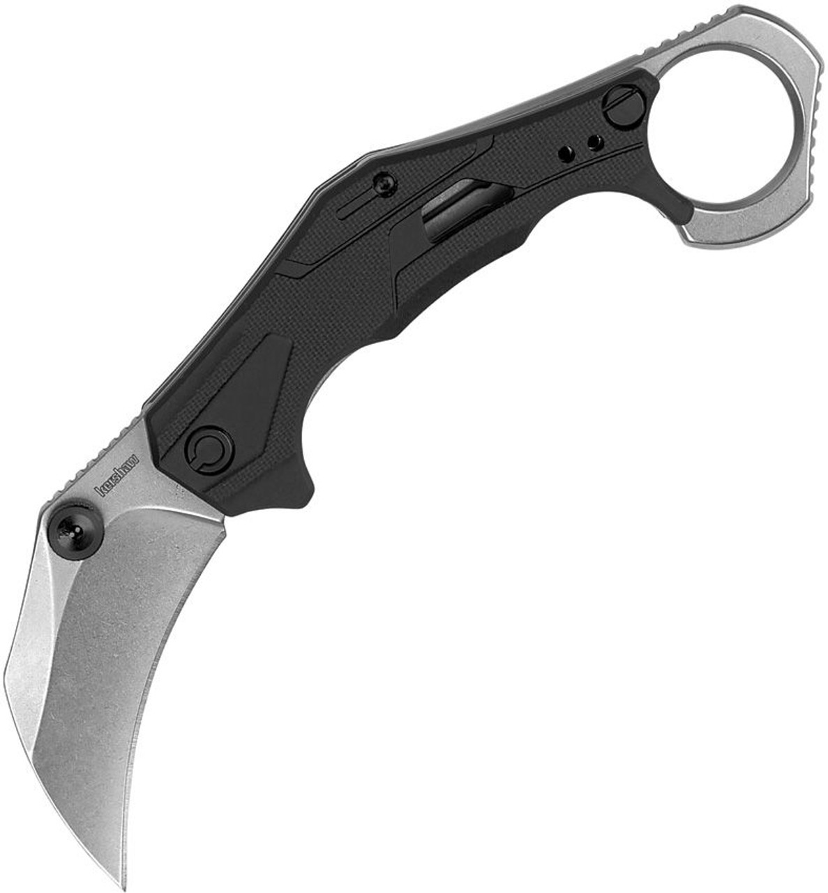 Kershaw Outlier Assisted Opening Knife (2064SW) 2.6" Stonewashed 8Cr13MoV Hawkbill Blade, Black GFN Handle