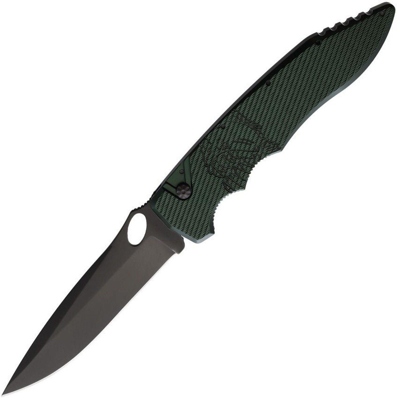 Piranha Knives Predator (PKCP10GT) 4.125" Black Plain Blade, Green Aluminum Handle