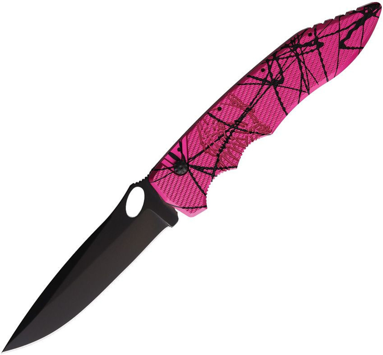 Piranha Knives Predator (PKCP10PKT) 4.125" Black Plain Blade, Pink Aluminum Handle