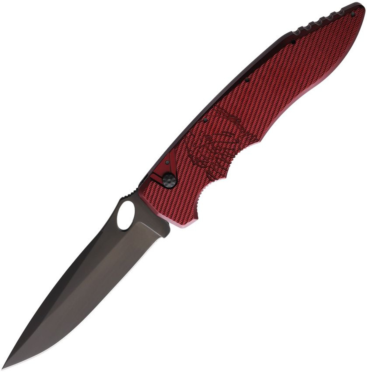 Piranha Knives Predator (PKCP10RT) 4.125" Black Plain Blade, Red Aluminum Handle