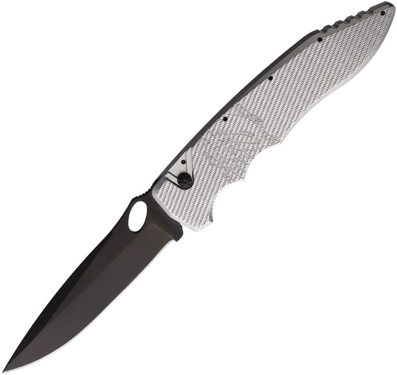 Piranha Knives Predator (PKCP10ST) 4.125" Black Plain Blade, Grey Aluminum Handle