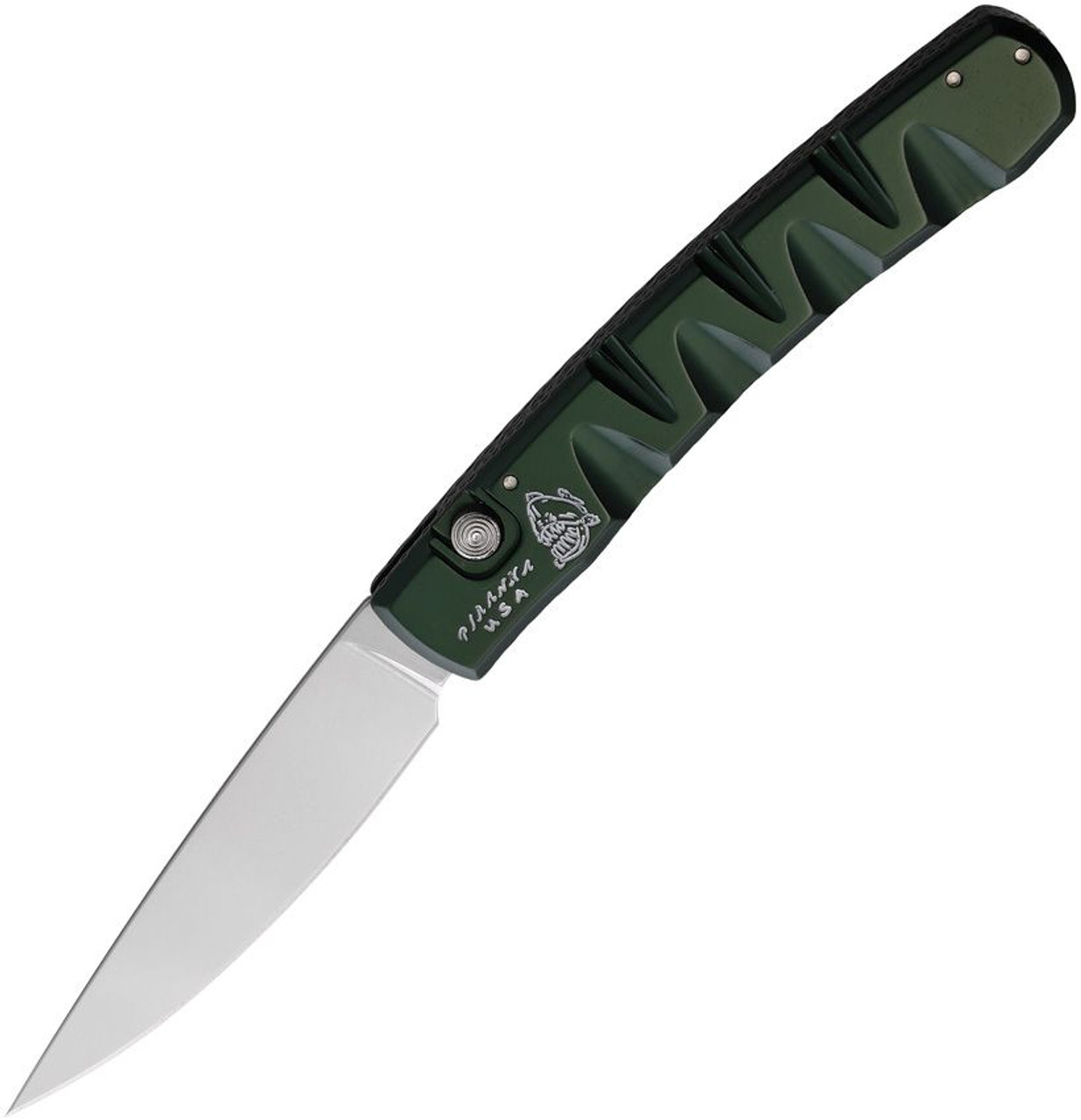 Piranha Knives Virus (PKCP15G) 3.25" Mirror CPM S30V Blade, Green Aluminum Handle
