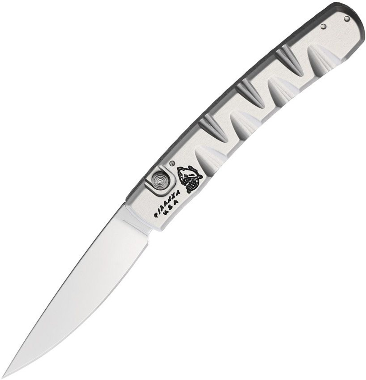 Piranha Knives Virus (PKCP15S) 3.25" Mirror CPM S30V Blade, Silver Aluminum Handle