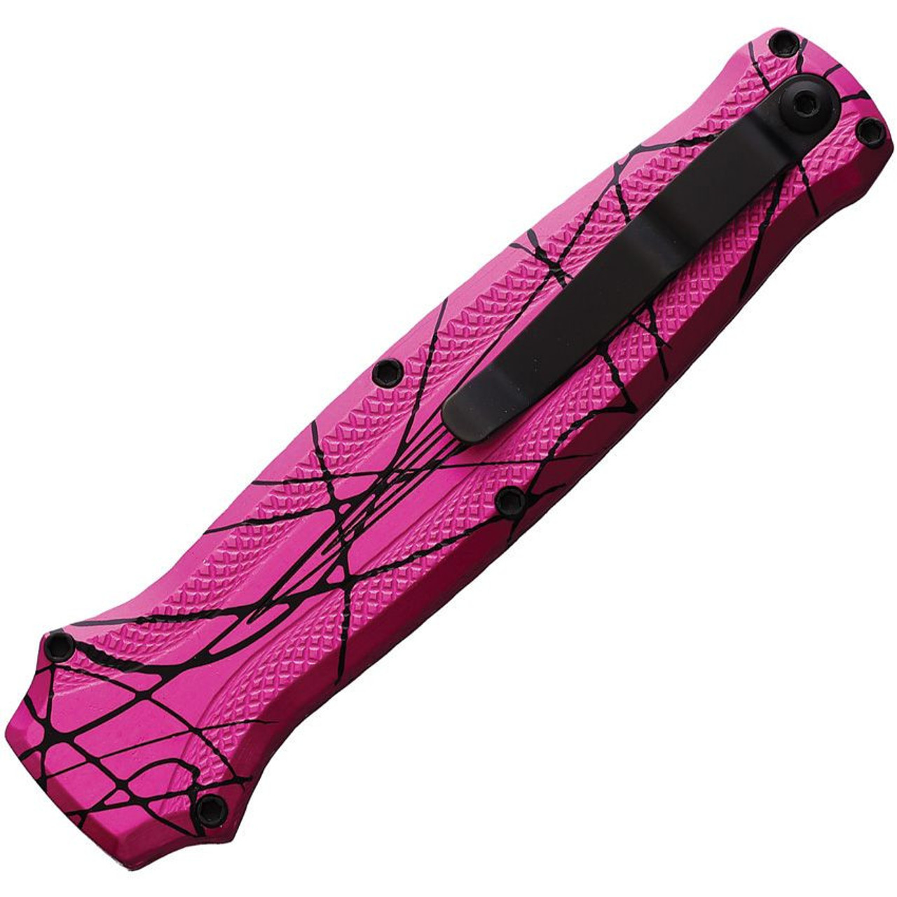 Piranha Rated-R (PKCP19PKT) 3.5" 154CM Black Clip Point Blade, Pink Aluminum Handle