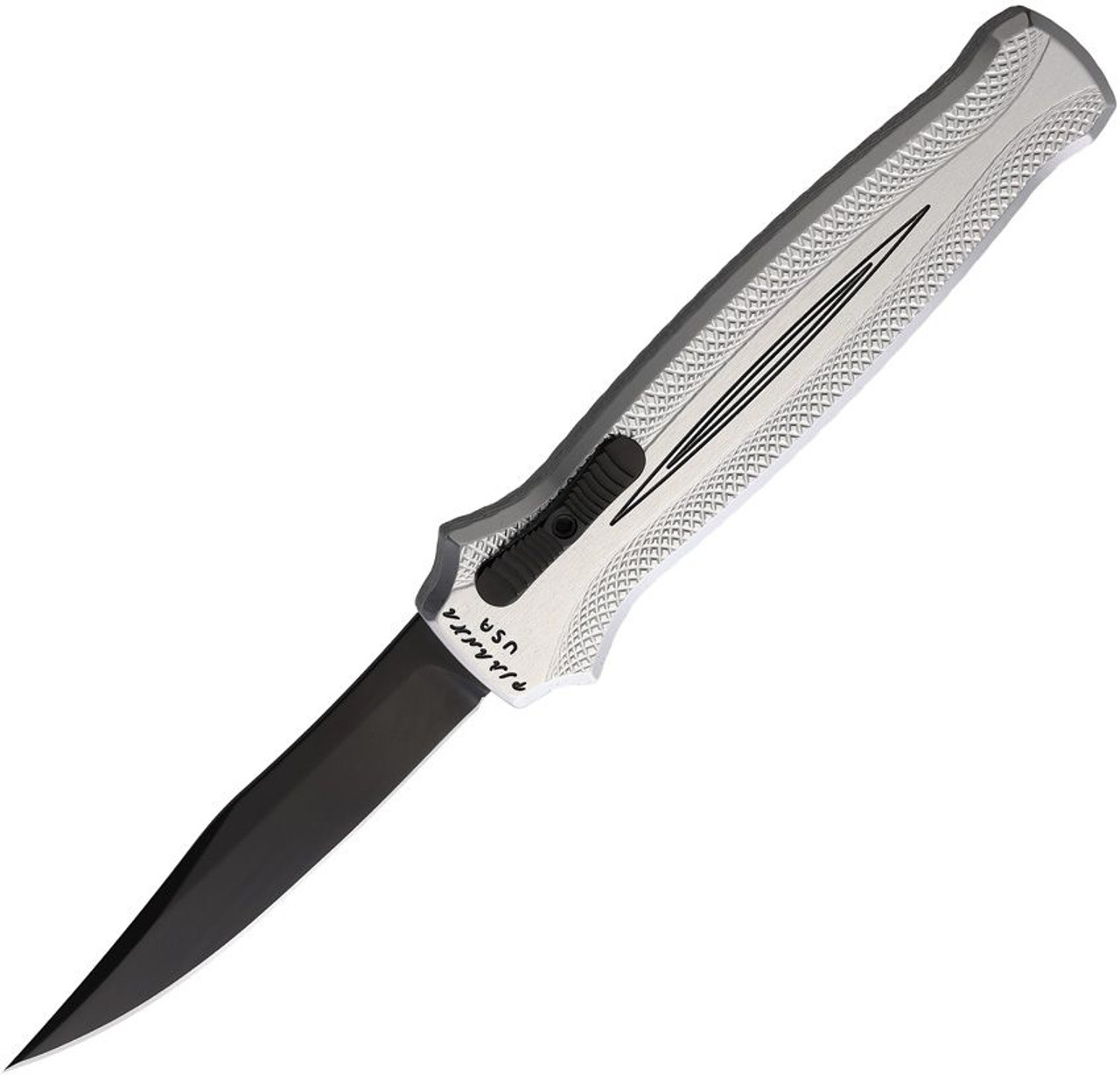 Piranha Rated-R (PKCP19ST) 3.5" 154CM Black Clip Point Blade, Silver Aluminum Handle