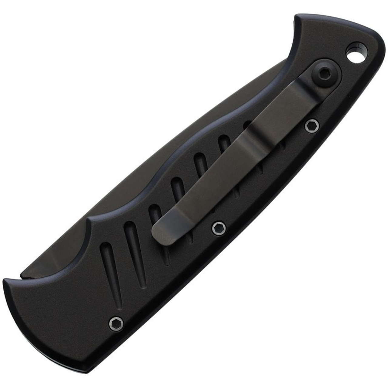 Piranha Pocket (PKCP1BKT) 3.2" 154CM Black Drop Point Blade, Black Aluminum Handle