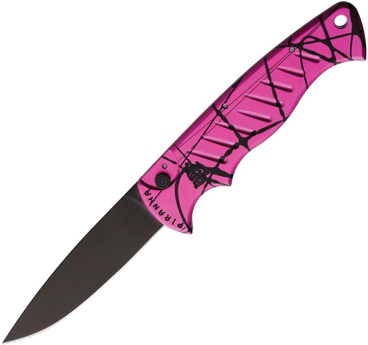 Piranha Pocket (PKCP1PKT) 3.2" 154CM Black Drop Point Blade, Pink Aluminum Handle