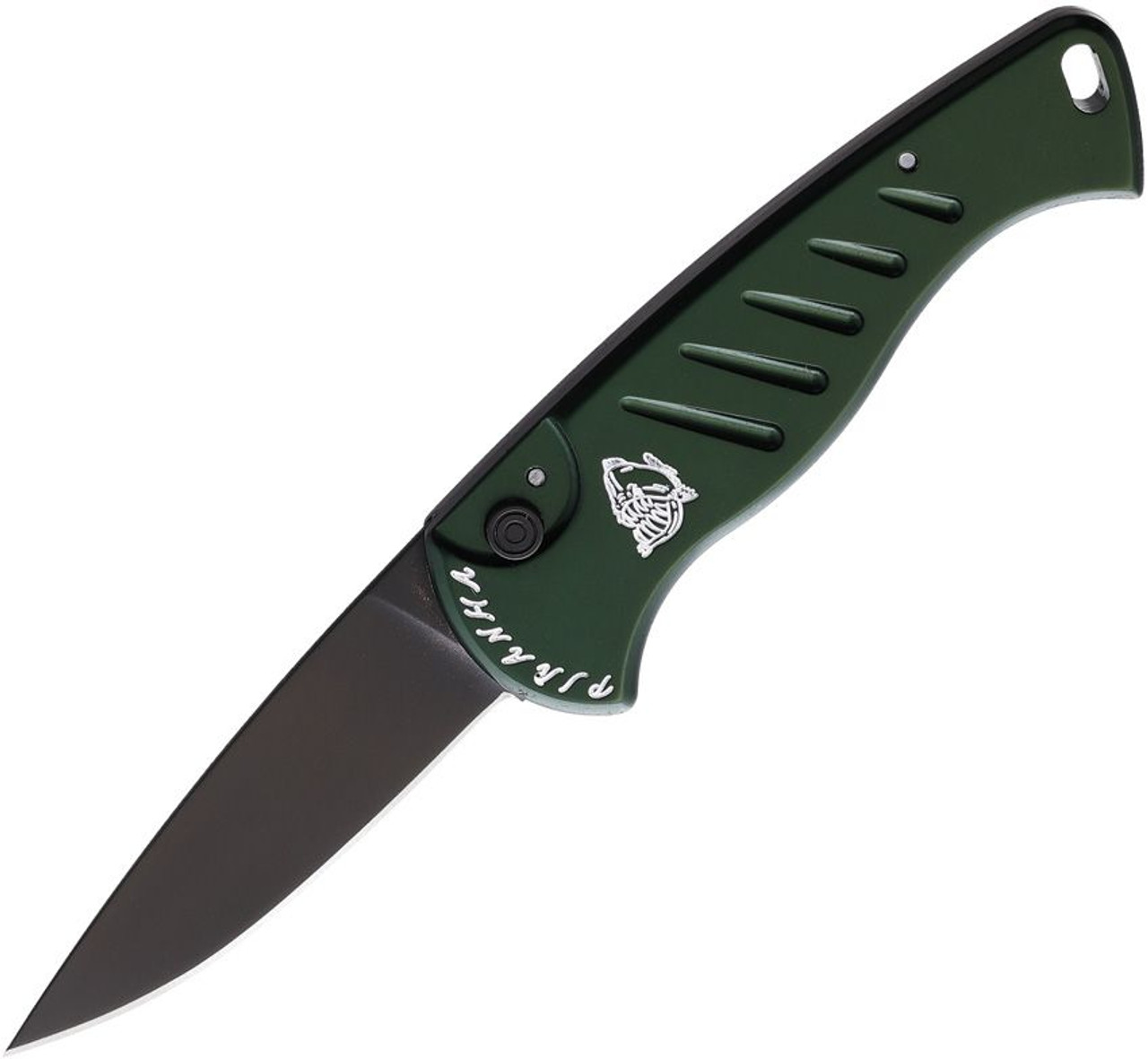 Piranha Fingerling (PKCP2GT) 2.5" Black 154CM Drop Point Blade, Green Aluminum Handle