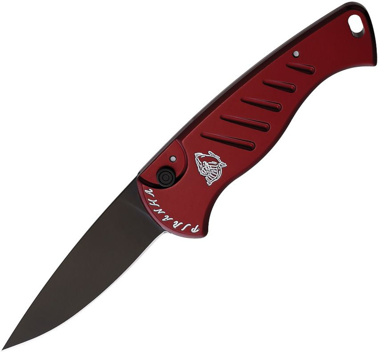 Piranha Fingerling (PKCP2RT) 2.5" Black 154CM Drop Point Blade, Red Aluminum Handle