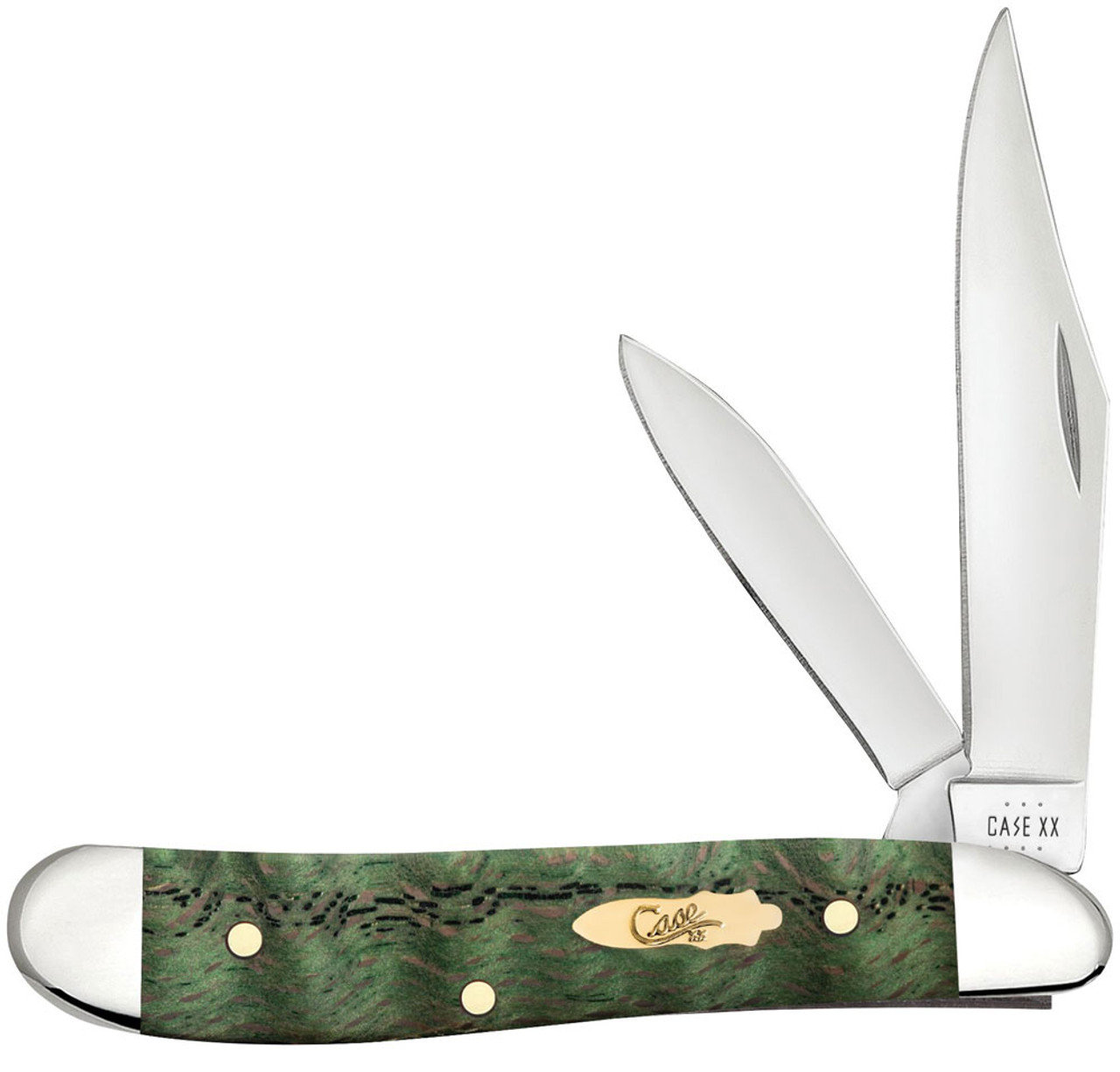 Case Peanut 64074 - Smooth Kelly Green Curly Oak Handle, Clip and Pen Blades (7220 SS)