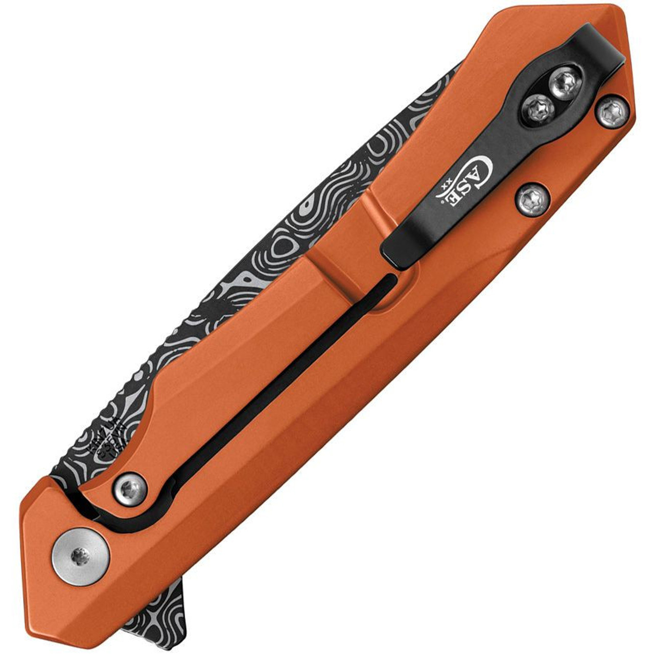 Case Kinzua Flipper Knife (64644) - 3.4" CPM-S35VN Embellished Tanto Point Blade, Orange Anodized Aluminum Handle