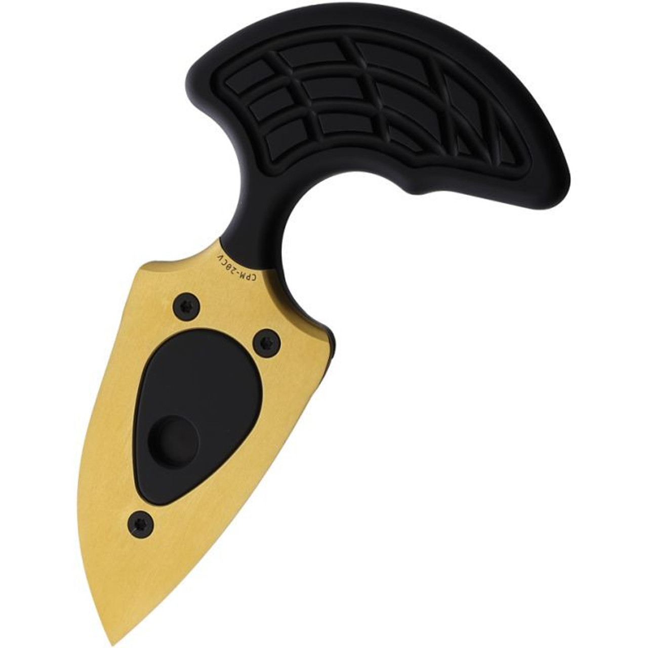 Heretic Sleight Push Dagger Fixed Blade (H0509A) - 2.8" CPM-20CV Gold TiNi Coated Double Edge Dagger, Battleworn Black Anodized Aluminum Handle, Black Kydex Sheath with Tek-Lok