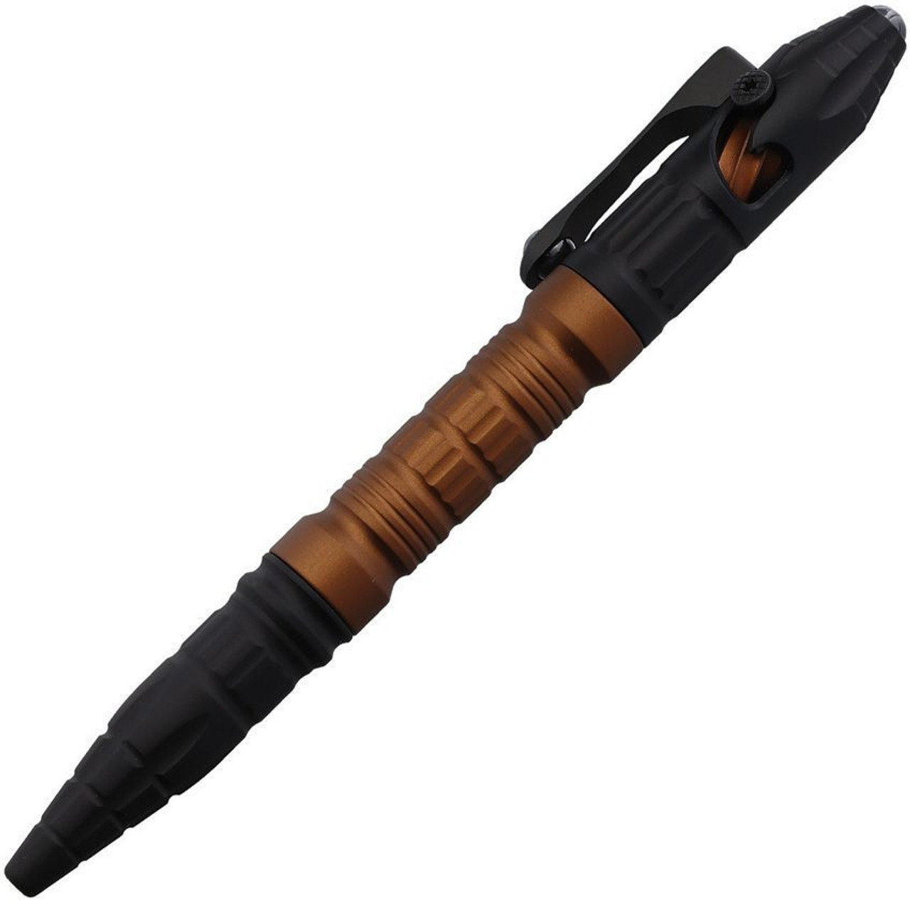 Heretic Thoth Bolt Action Tactical Pen (H038ALRB) Brown Aluminum Center Barrel ,Brown Bolt, Black Aluminum Tail & End Caps
