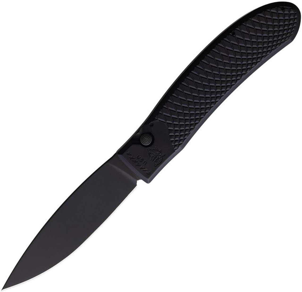 Piranha Knives Predator (PKCP18BKT) 3.75" 154CM Black Plain Blade, Black Aluminum Handle