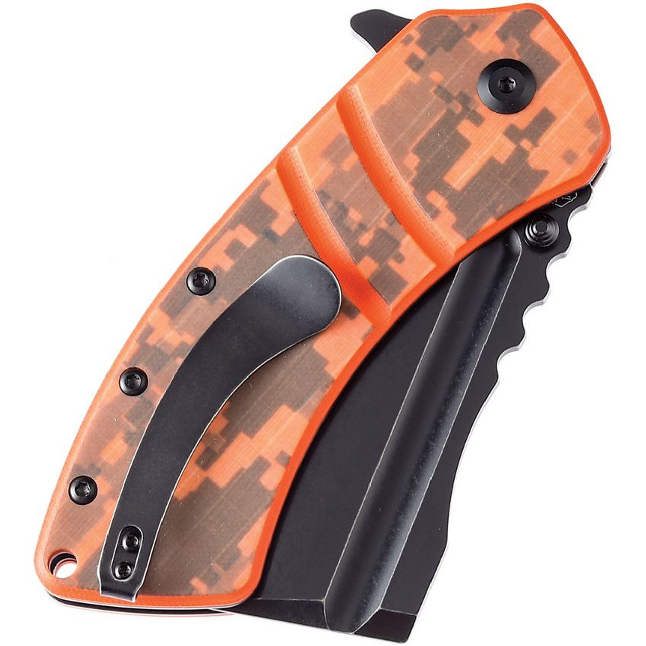 Kansept XL Korvid (T1030B3) 3.55" 154CM Blackwashed Cleaver Plain Blade, Orange and Camouflage G-10 Handle