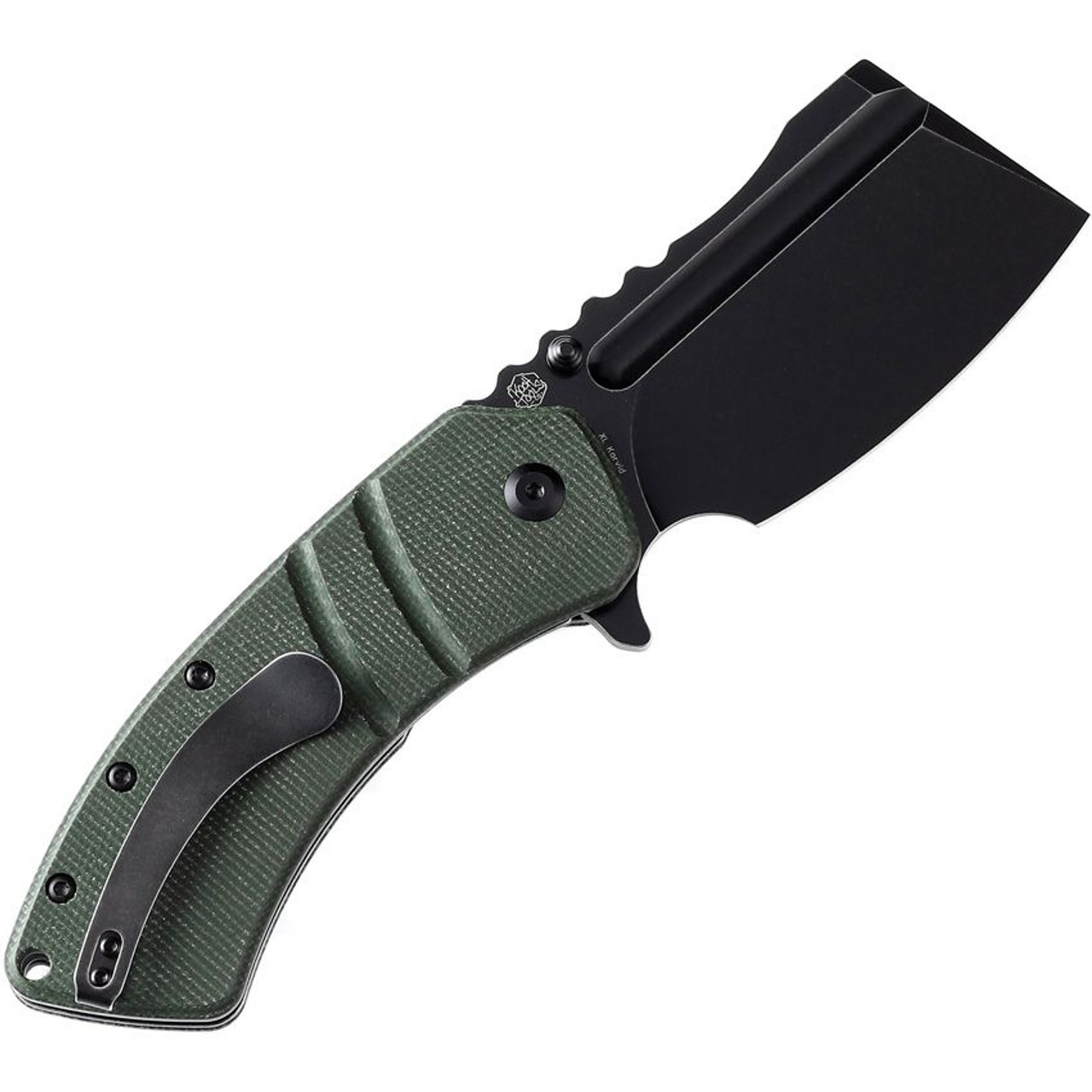 Kansept XL Korvid Flipper (T1030B4) - 3.55" Black Stonewash 154CM Cleaver Blade, Green Micarta Handle