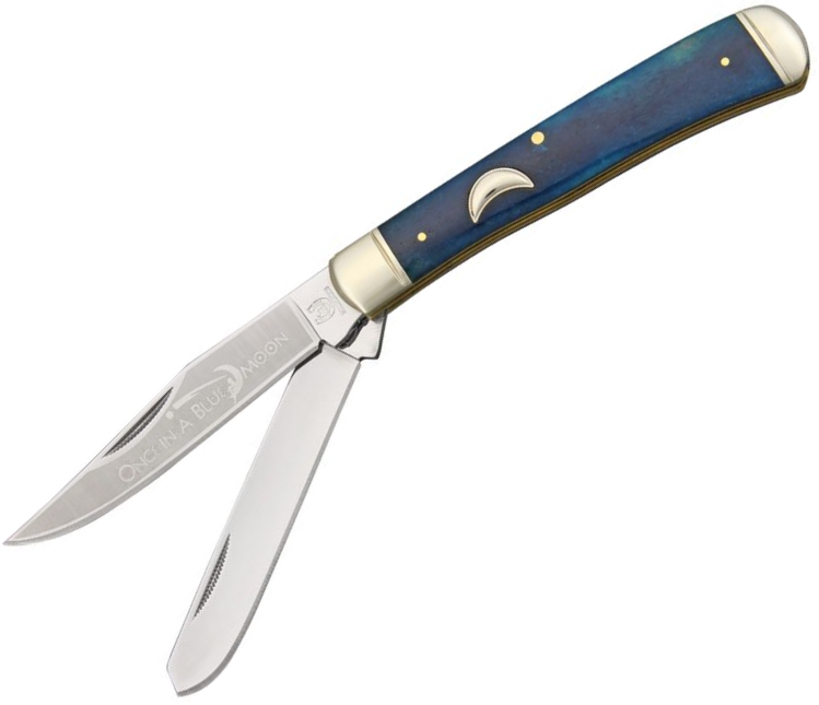 Rough Ryder Trapper "Blue Moon"  - 440A Stainless Steel Clip and Spey Blade, Smooth Blue Bone Handle (RR1194)