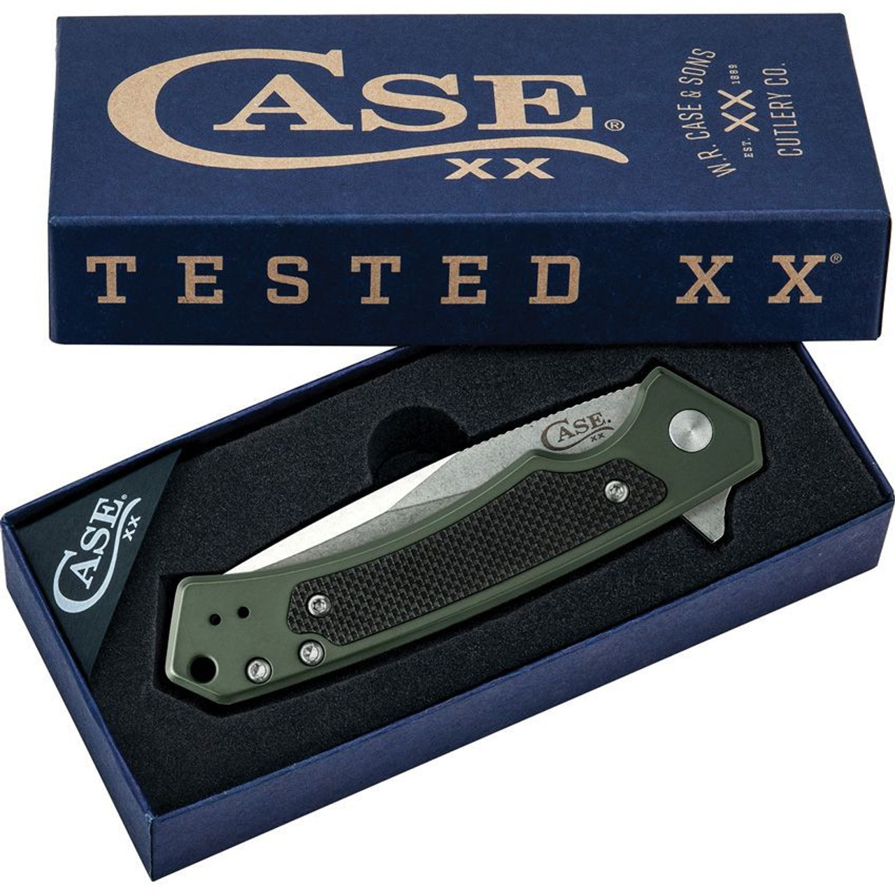 Case Marilla Frame Lock Knife (25883) - 3.4" S35VN Stonewashed Drop Point Blade, Green Anodized Aluminum Handle with Black G-10 Inlay