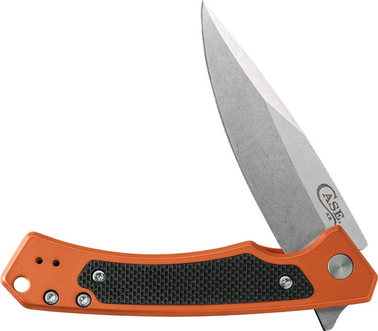 Case Marilla Frame Lock Knife (25886) - 3.4" S35VN Stonewashed Drop Point Blade, Orange Anodized Aluminum Handle with Black G-10 Inlay