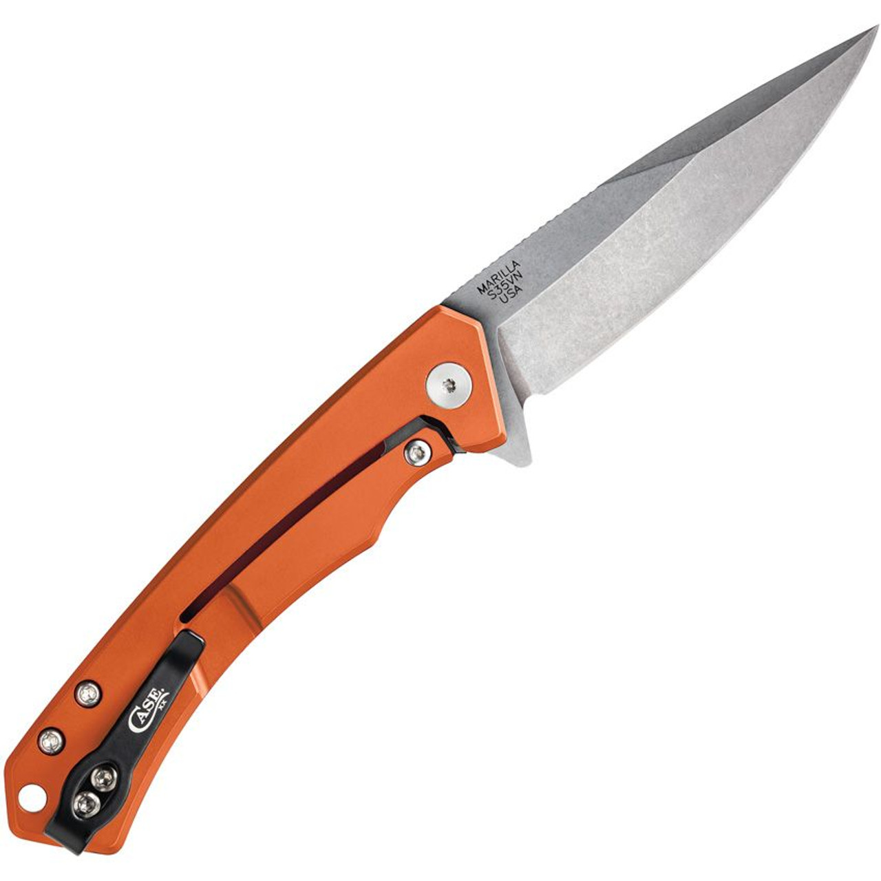 Case Marilla Frame Lock Knife (25886) - 3.4" S35VN Stonewashed Drop Point Blade, Orange Anodized Aluminum Handle with Black G-10 Inlay