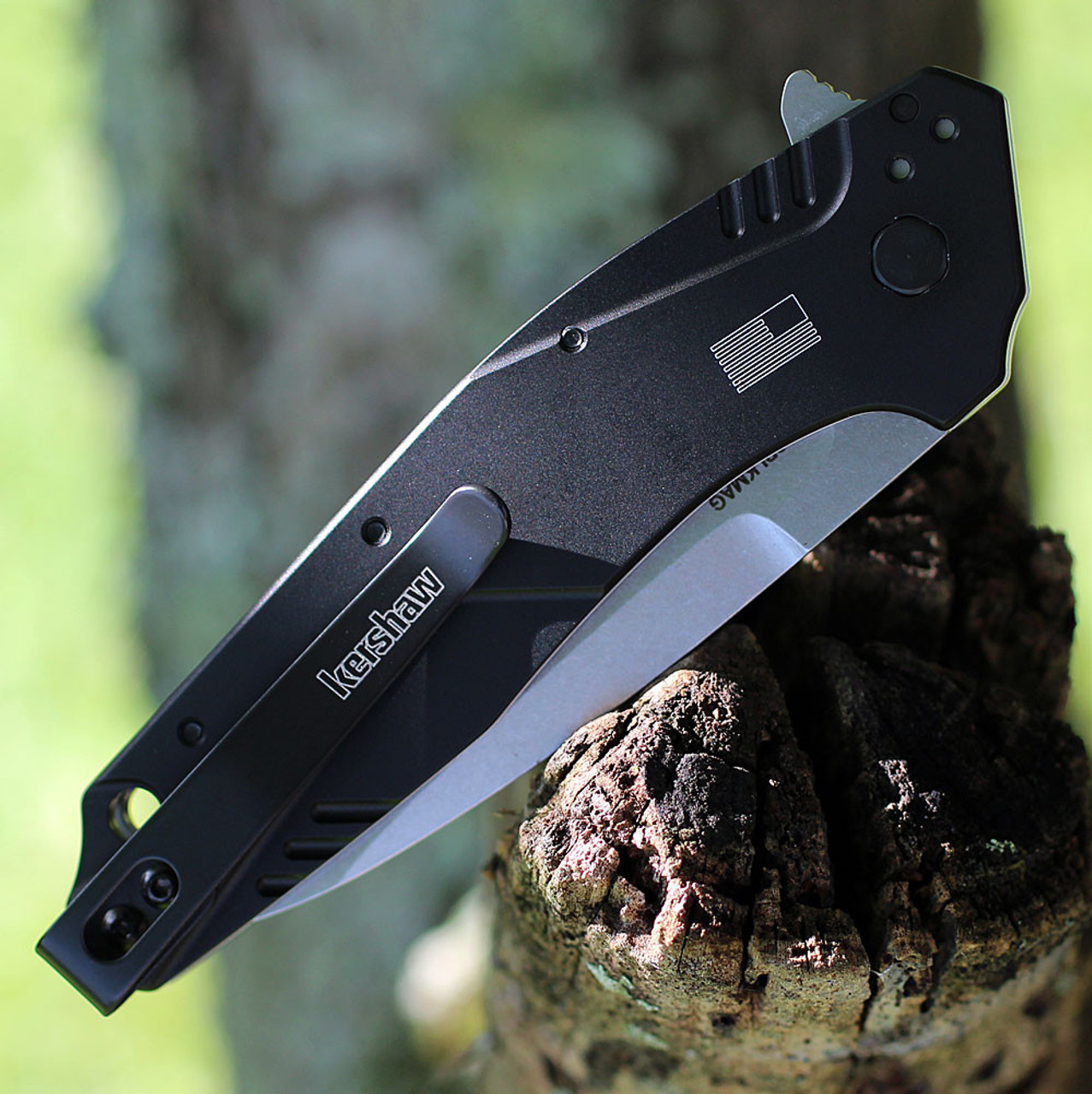 Kershaw Dividend A/O (1812BLKMAG) 3" CPM-Magnacut Stonewashed Wharncliffe Plain Blade, Black Aluminum Handle