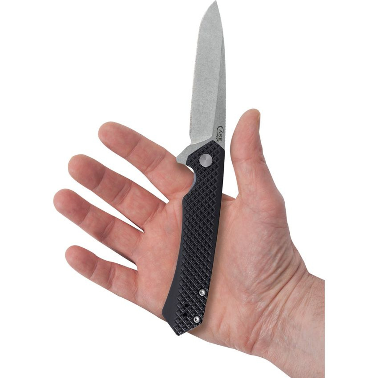Case Kinzua Flipper Knife (64688) - 3.4" CPM-S35VN Spear Point Blade, Black Textured Anodized Aluminum Handle
