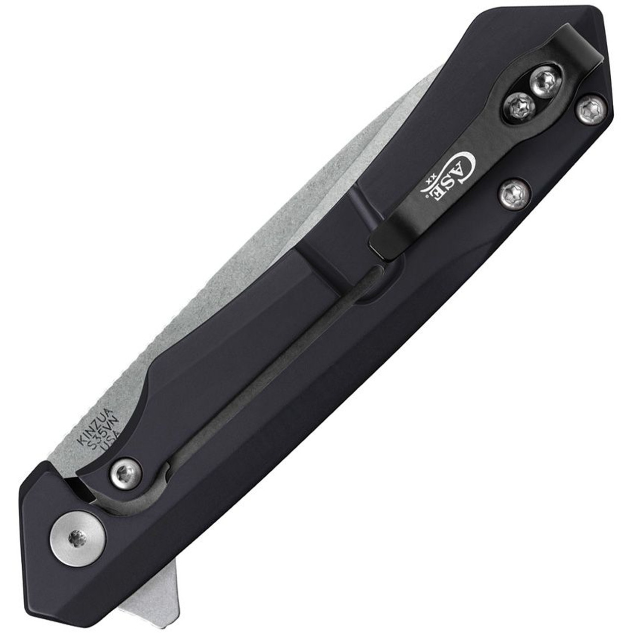 Case Kinzua Flipper Knife (64688) - 3.4" CPM-S35VN Spear Point Blade, Black Textured Anodized Aluminum Handle
