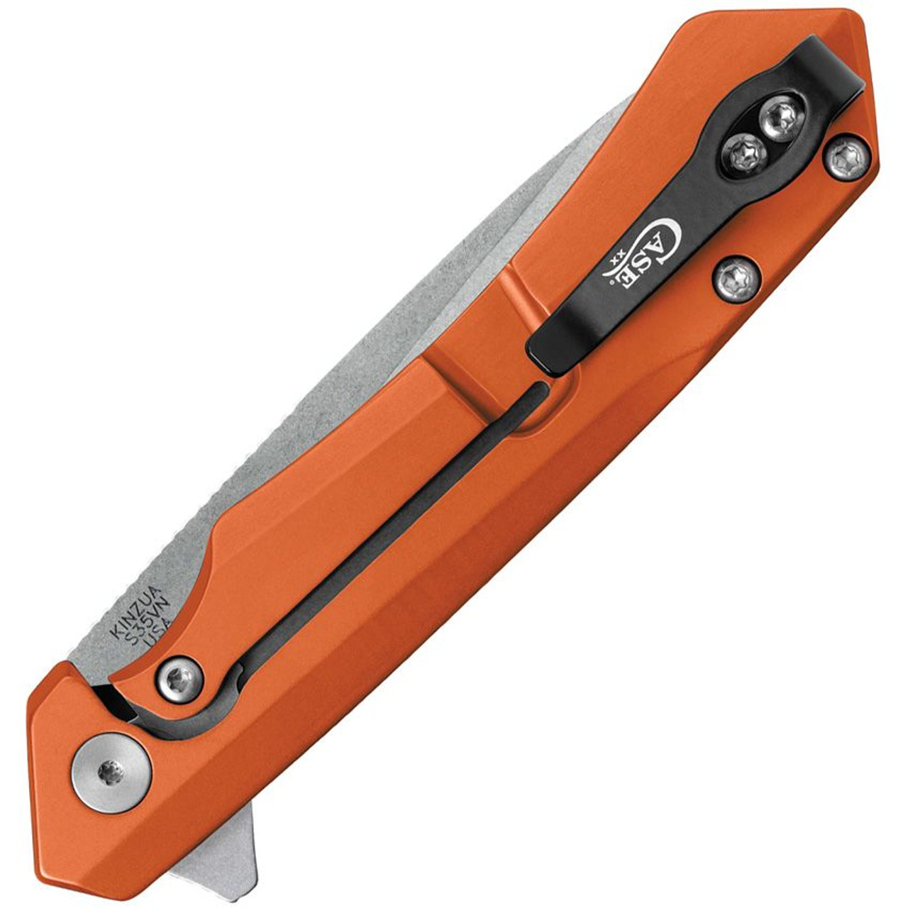 Case Kinzua Flipper Knife (64696) - 3.4" CPM-S35VN Spear Point Blade, Orange Anodized Aluminum Handle