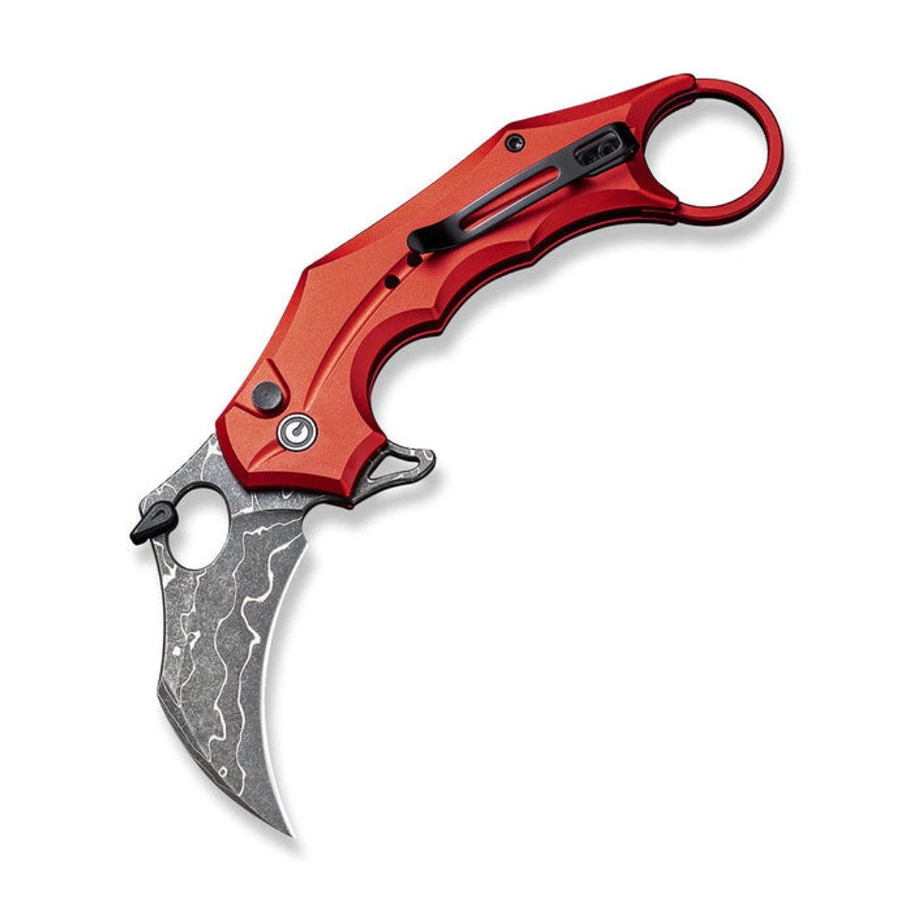 Civivi Incisor II (C16016BDS1) 2.02" Damascus Karambit Plain Blade, Red Aluminum Handle, Button Lock