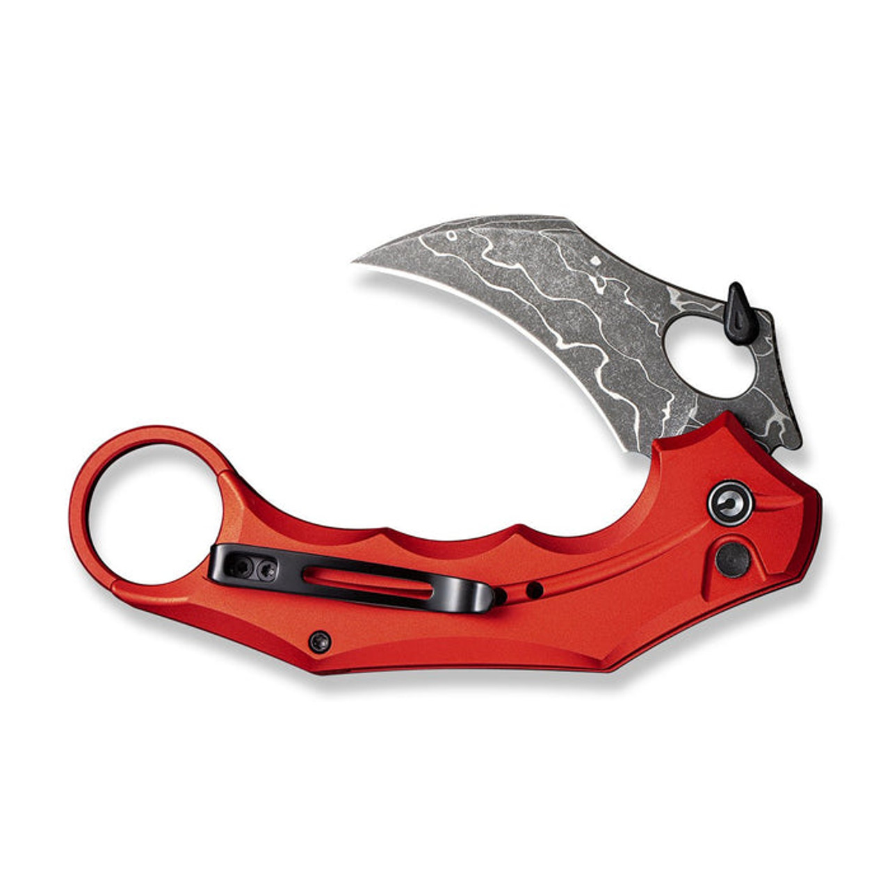 Civivi Incisor II (C16016BDS1) 2.02" Damascus Karambit Plain Blade, Red Aluminum Handle, Button Lock