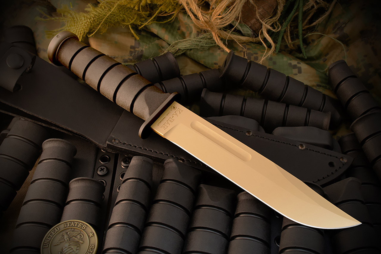 Spartan Blades Spartan KA-BAR Fixed Blade (SB54DEBKLTBK) 7" Magnacut Flat Dark Earth PVD Coated Clip Point Plain Blade, Black Kraton G Handle, Black Leather Sheath