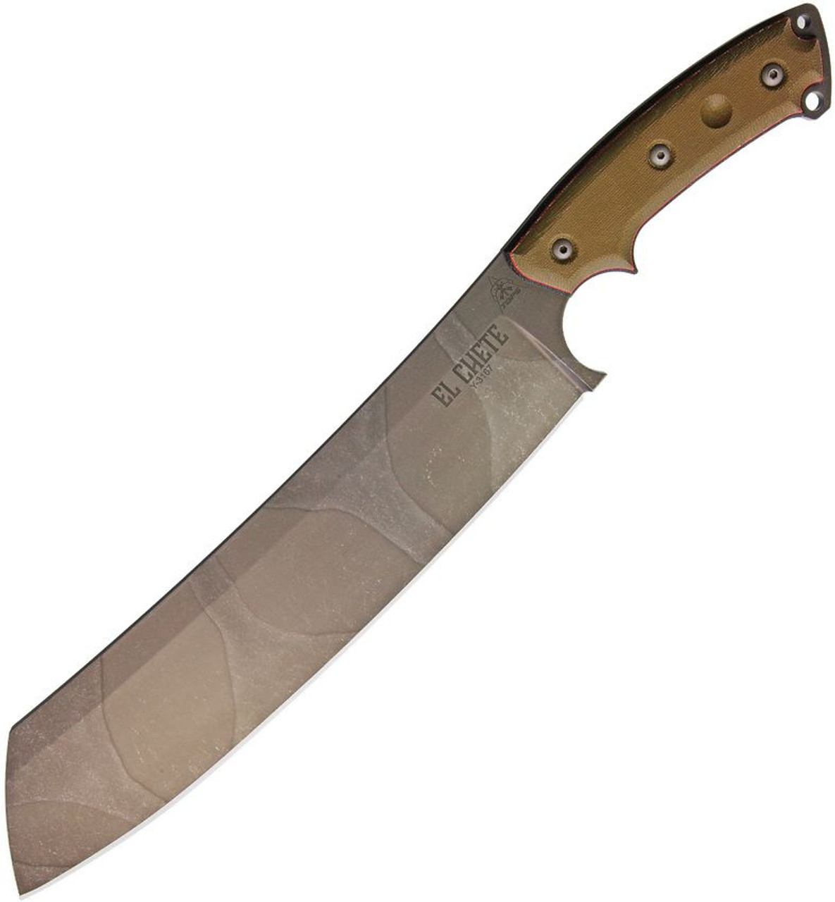 Tops El Chete with Dangler (TPELCH0C) 12" 1095 Midnight Bronze Camo Fixed Blade, Green Canvas Micarta Handle