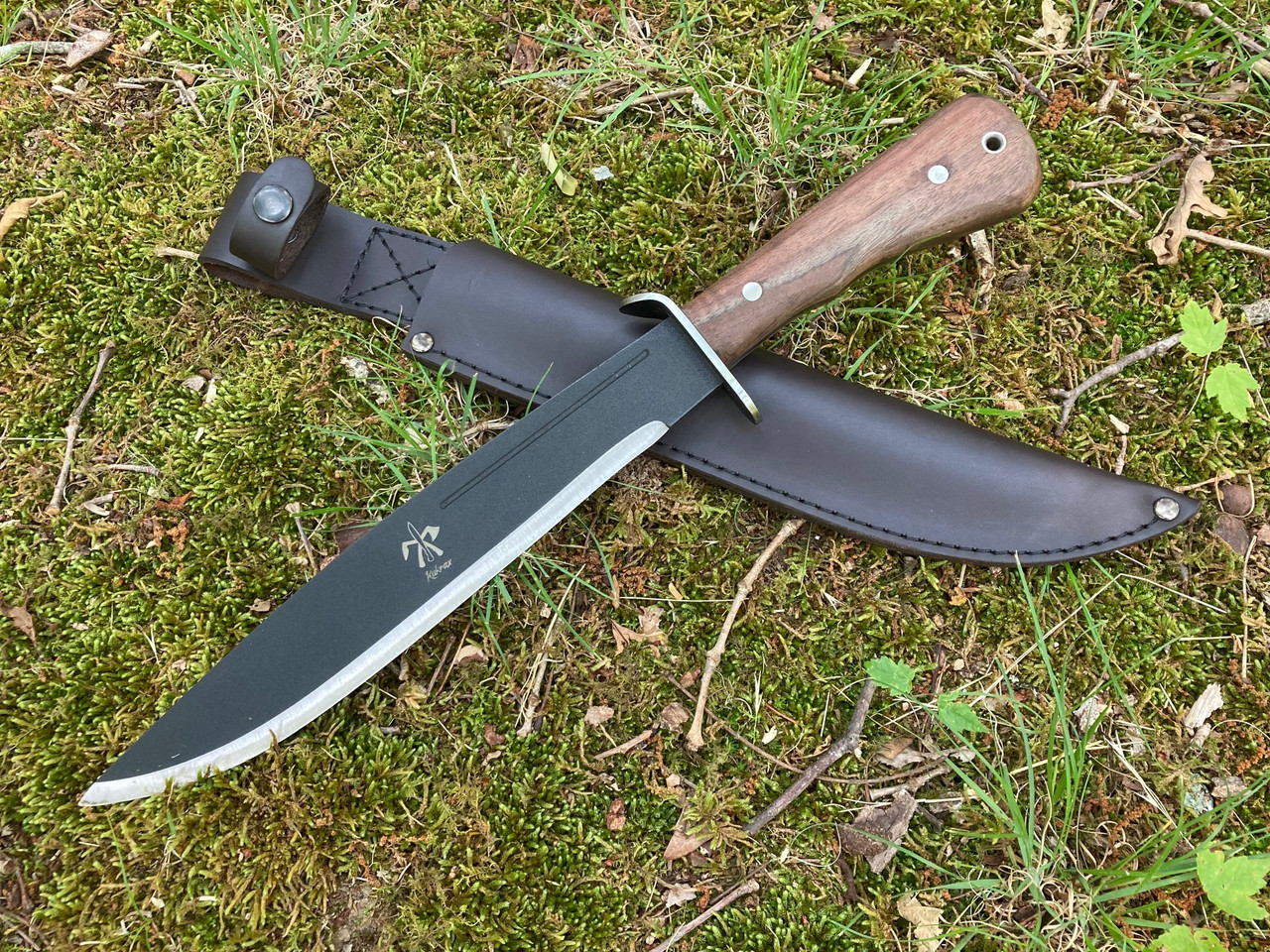 Kukrax Wildland Kukri 180 Monolithic Full Tang (KU-1134) -11.375" 1075 High Carbon Steel Black Traction Powder Coating, Walnut Wood Handle - Leather Sheath
