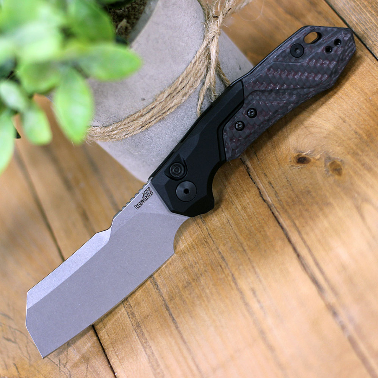 Kershaw Launch 14 Automatic Knife (KS7850RDSW) 3.375" CPM-154 Cleaver Blade, Black and Red Aluminum w/ Carbon Fiber Inlay Handle