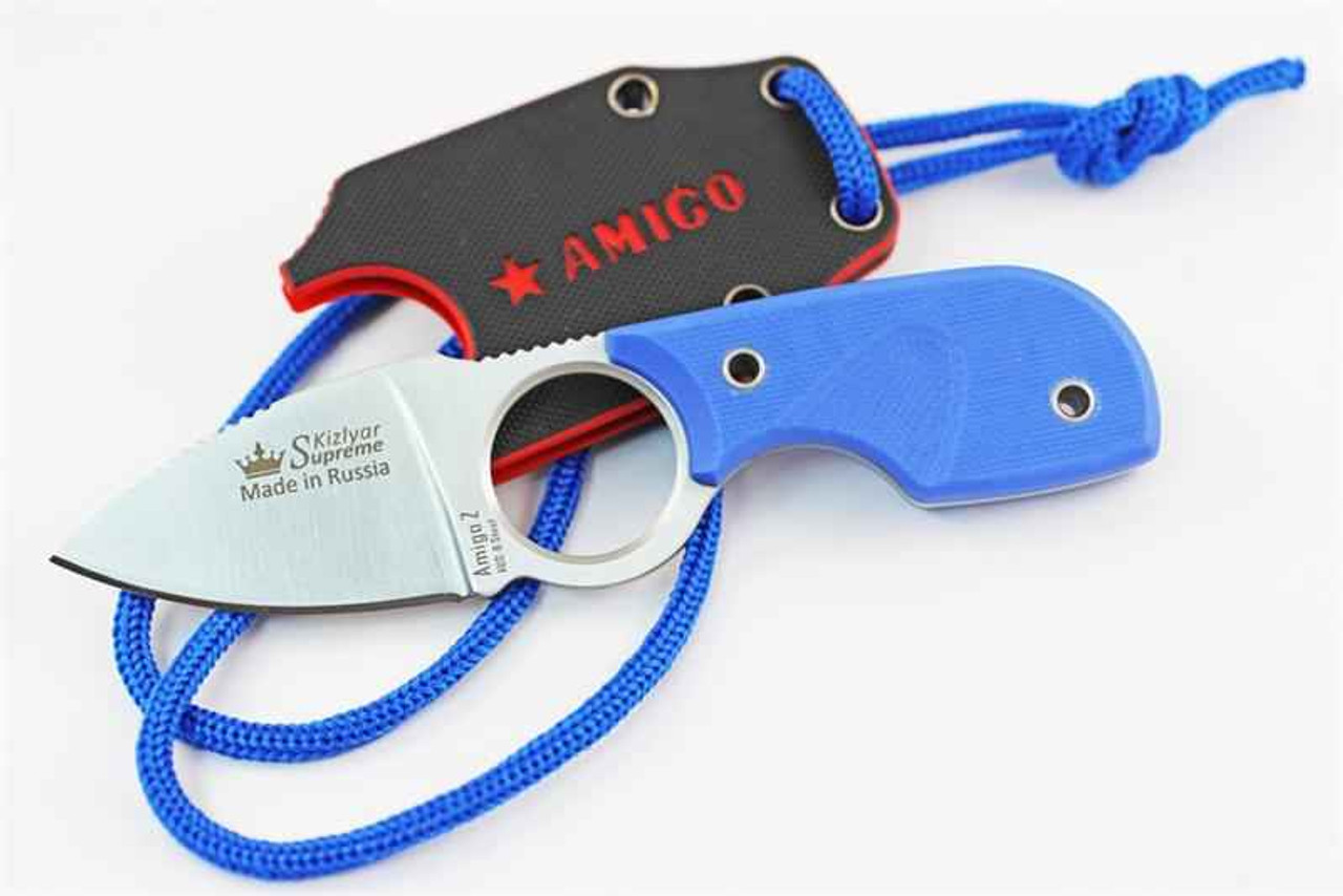 Kizlyar Supreme Amigo-Z Kneck Knife, AUS-8 Steel, Blue G-10 Handle