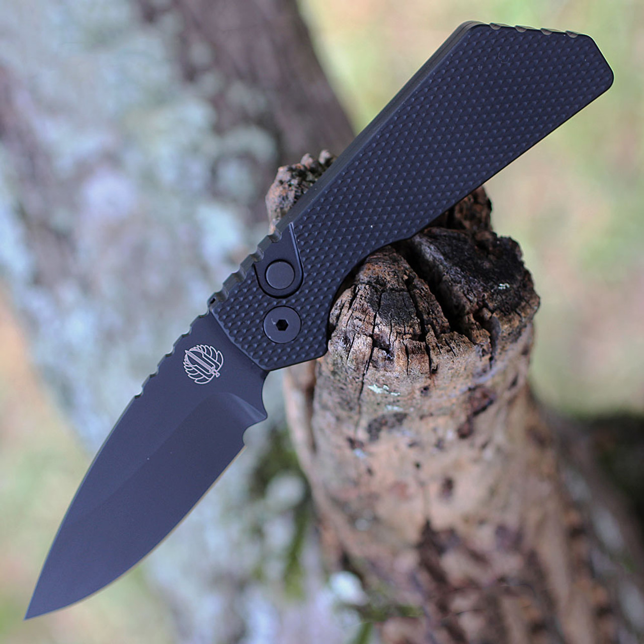 Pro-Tech Strider PT+ 207 - 3.0in  Black DLC Magancut Drop Point Plain Blade, Black  Textured Aluminum Handle with Black Hardware