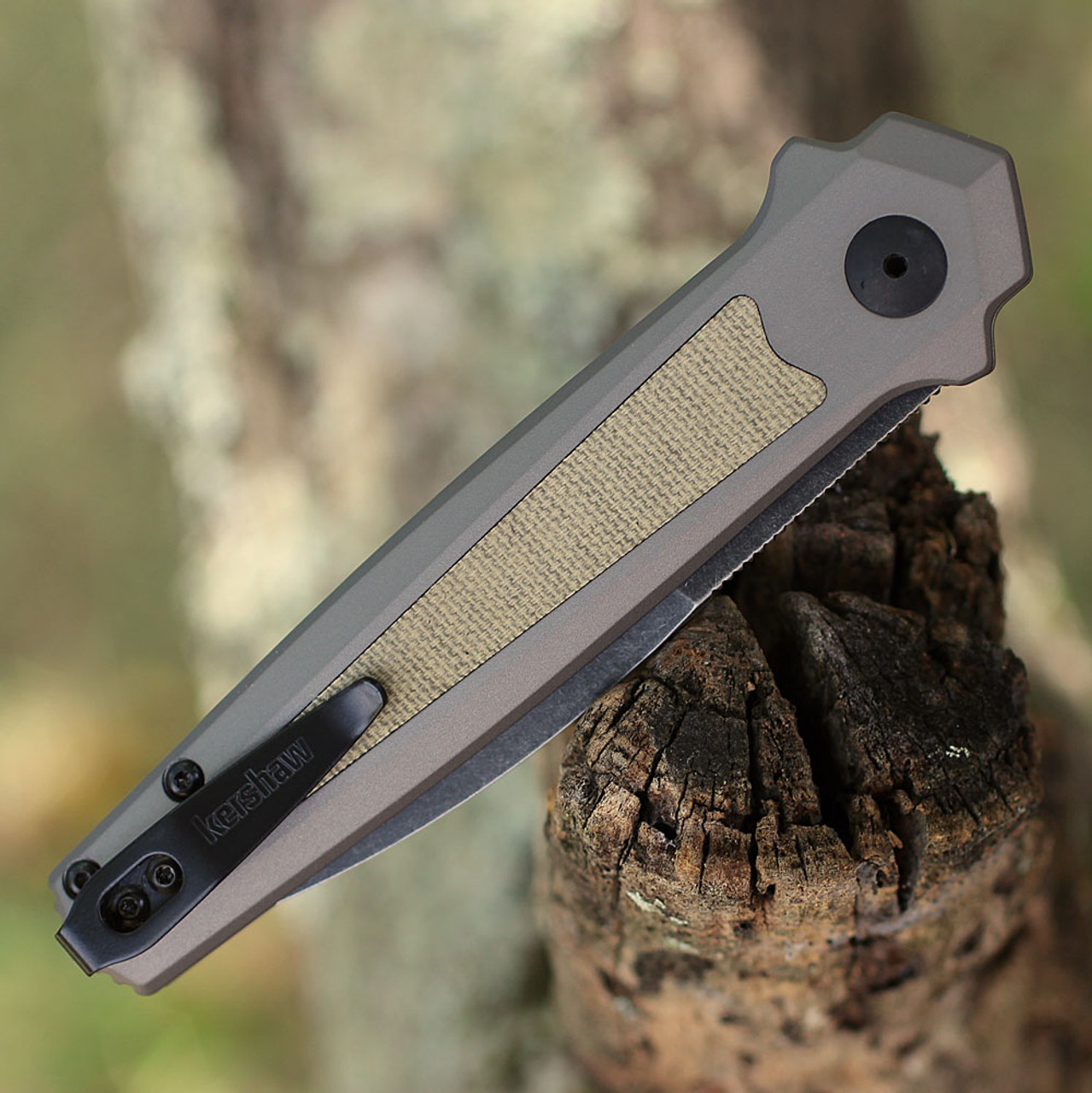 Kershaw Launch 15 Automatic Knife (7950GRY)- 3.50" Blackwashed CPM-MagnaCut Spear Point Blade, Gray Aluminum w/ Micarta Inlay Handles